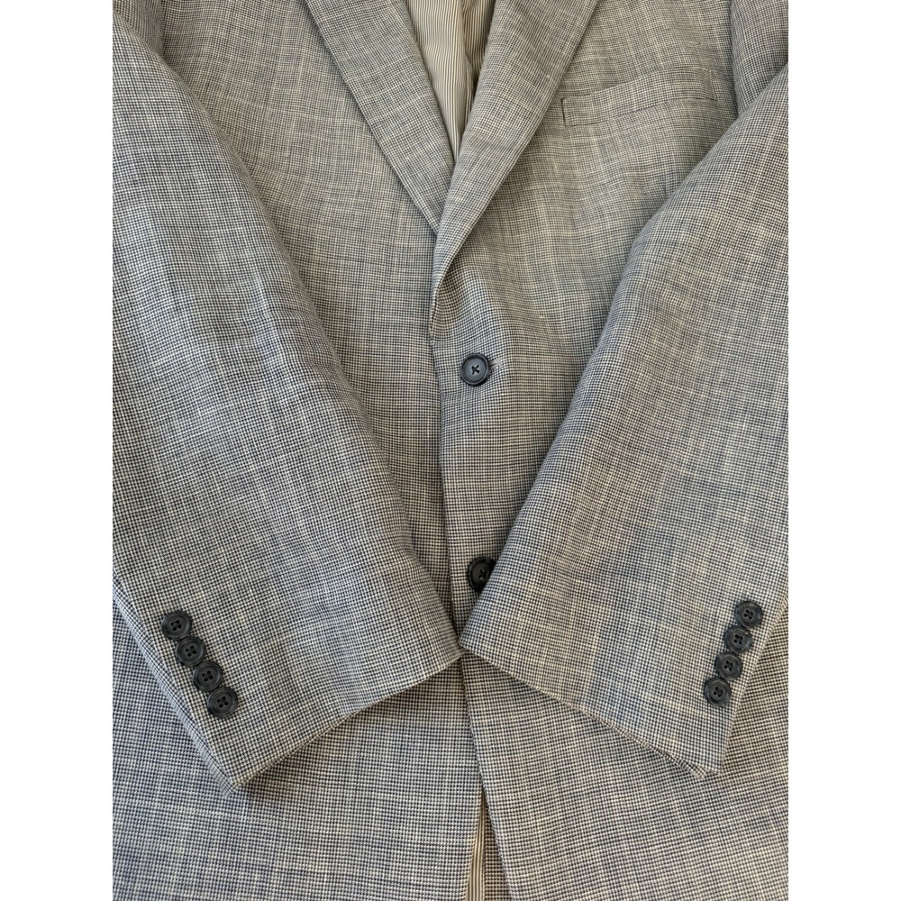 Jos A Bank 46L Blazer Linen Wool Blue Mini Plaid Checked Sport Coat Suit Jacket - Picture 9 of 10